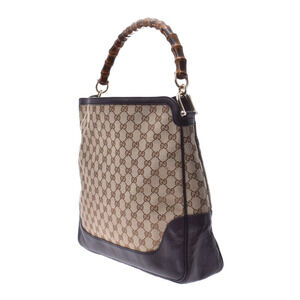 Gucci Tan Brown Canvas Bag Leather GG Beige Bamboo